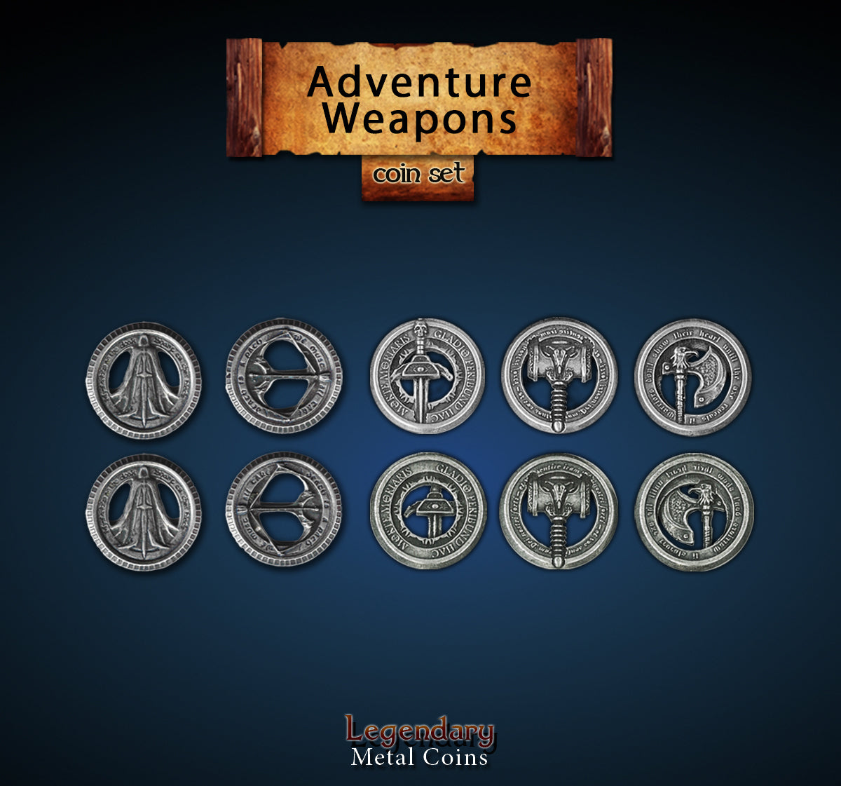 drawlab-legendary-metal-coins-adventure-weapons-metallm-nzen-10-teilig image 1
