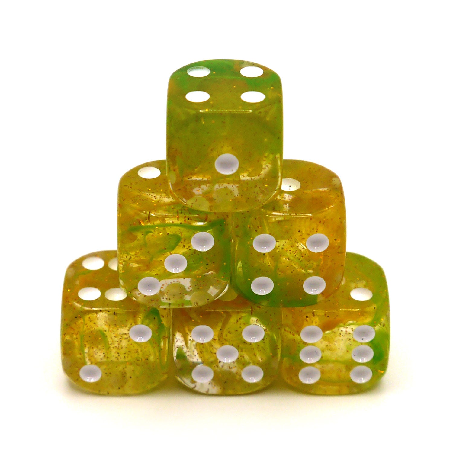 dice4friends-d6-starlights-green-yellow-w-rfelset-6x-16mm image 1
