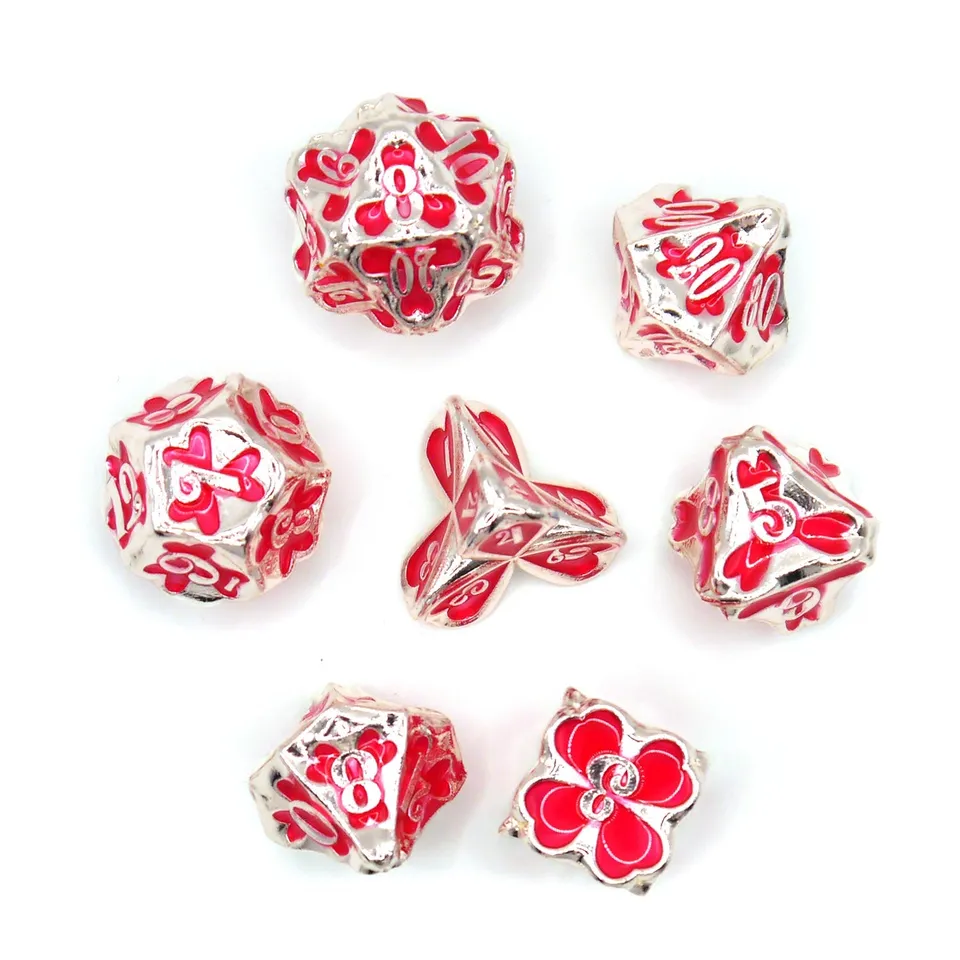 dice4friends-metall-w-rfelset-clover-red-silver-7-teilig-kleeblatt image 1