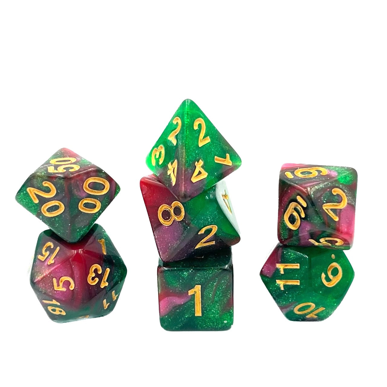 dice4friends-rpg-w-rfelset-galaxy-rose-way-7teilig-gr-n-rot image 1