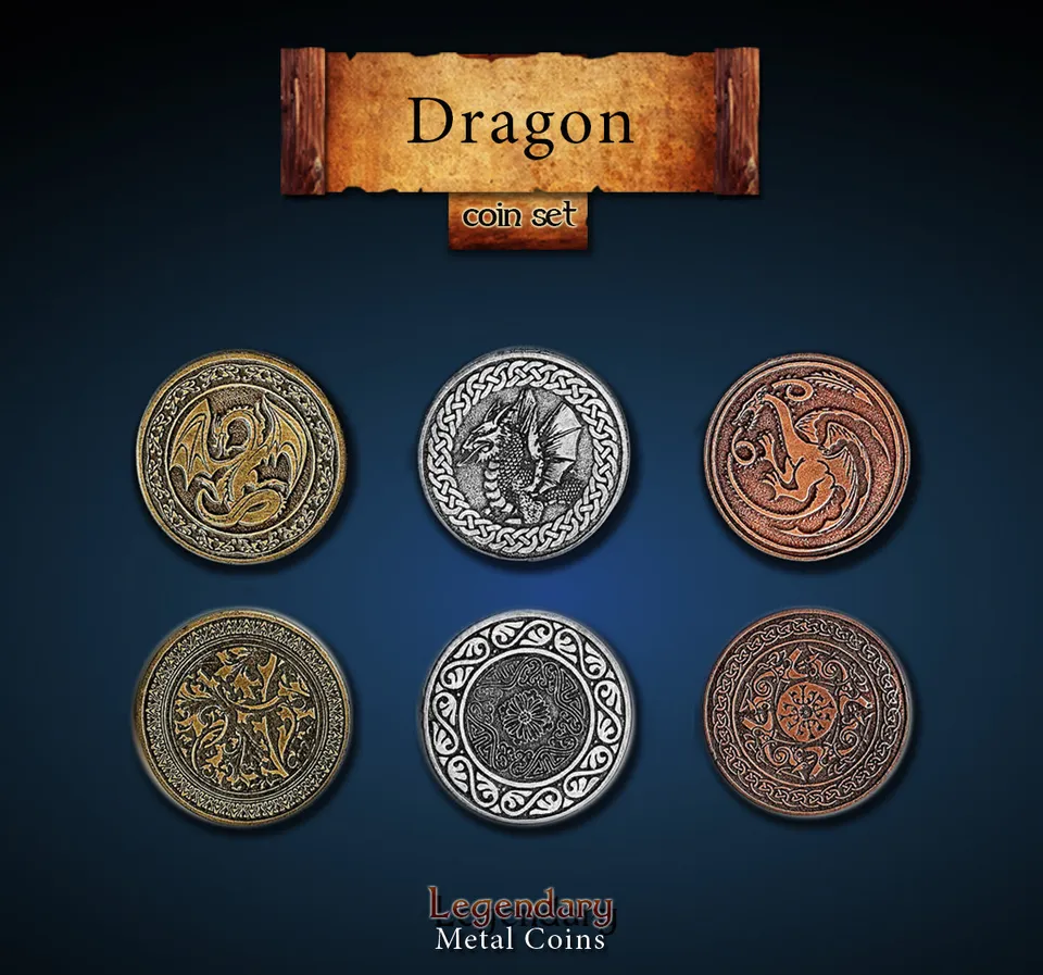 drawlab-legendary-metal-coins-dragon-metallm-nzen-20er-set-fantasy image 1