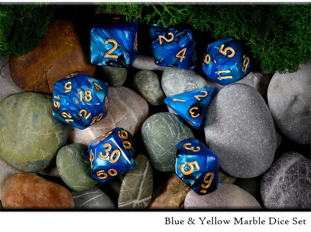 drawlab-rpg-dice-sets-w-rfelset-blau-gelb-marmor-7-teilig image 1
