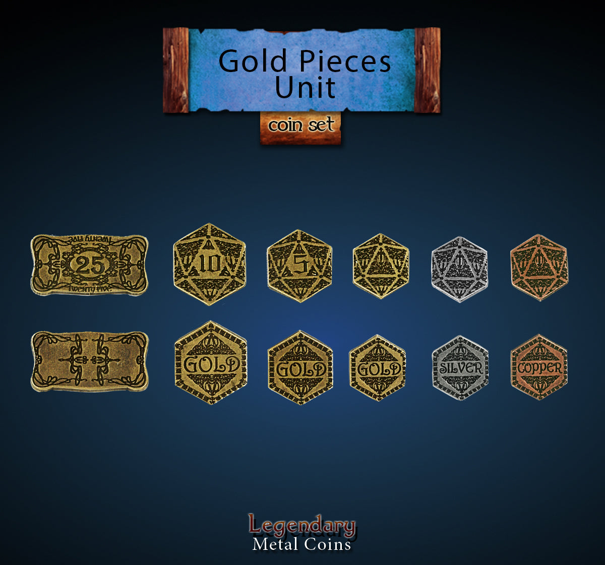 drawlab-legendary-metal-coins-gold-pieces-units-metallm-nzen-24er-set image 1
