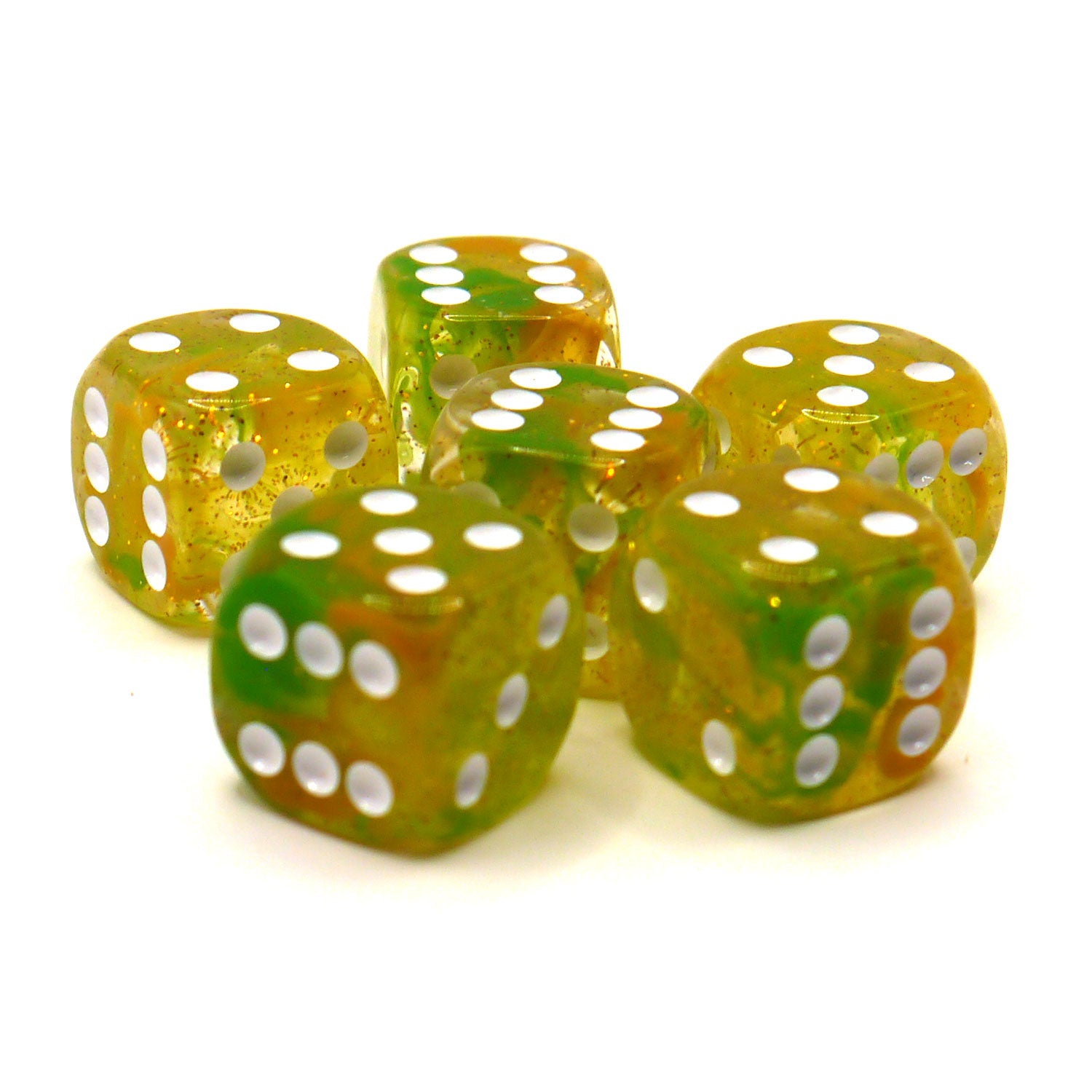 dice4friends-d6-starlights-green-yellow-w-rfelset-6x-16mm image 3