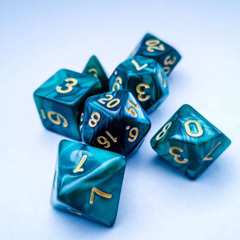 drawlab-rpg-dice-sets-azure-teal-flow-w-rfelset-7-teilig-marmoriert image 1