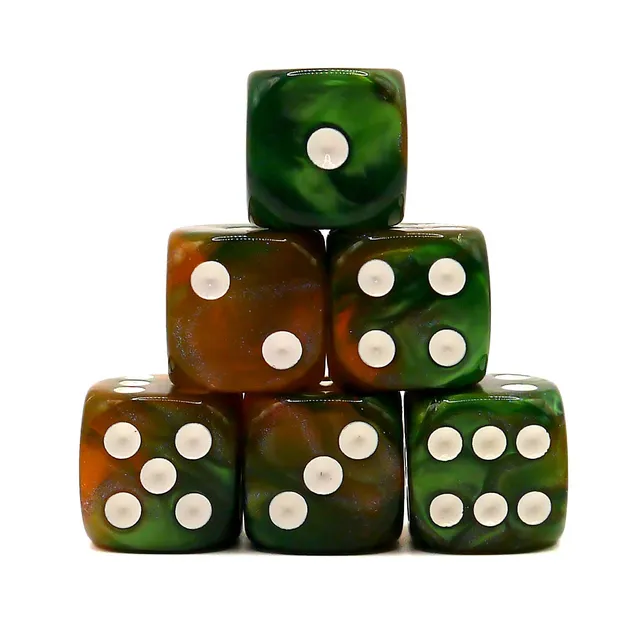 dice4friends-galaxy-d6-w-rfelset-green-amber-6x-16mm image 1