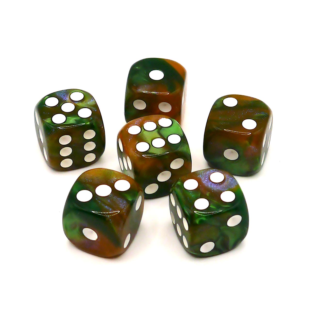 dice4friends-galaxy-d6-w-rfelset-green-amber-6x-16mm image 2