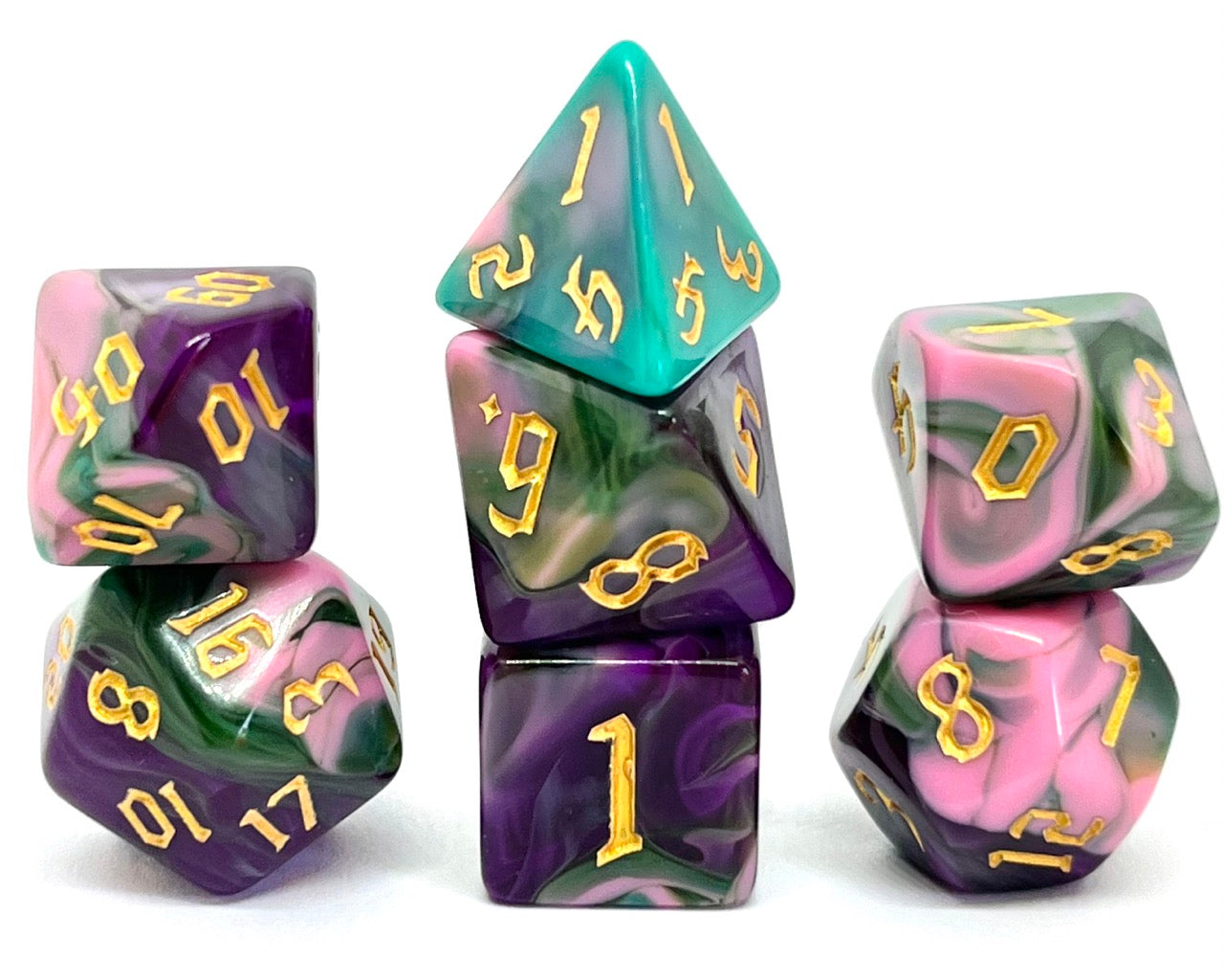 dice4friends-magic-forest-w-rfelset-7-teilig-t-rkis-pink-lila image 1