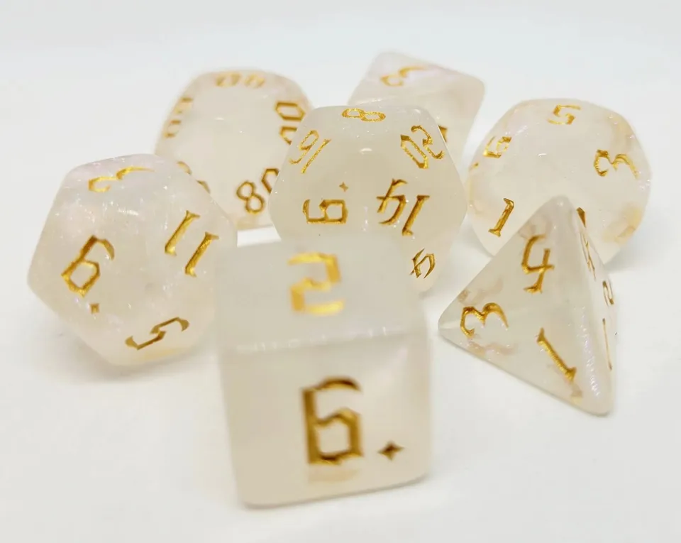 dice4friends-galaxy-milky-shine-gold-w-rfelset-7-teilig-transparent image 1