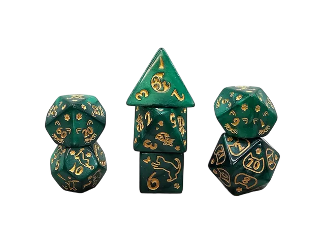 dice4friends-rpg-w-rfelset-cat-green-gold-gr-n-gold-7-tlg image 1