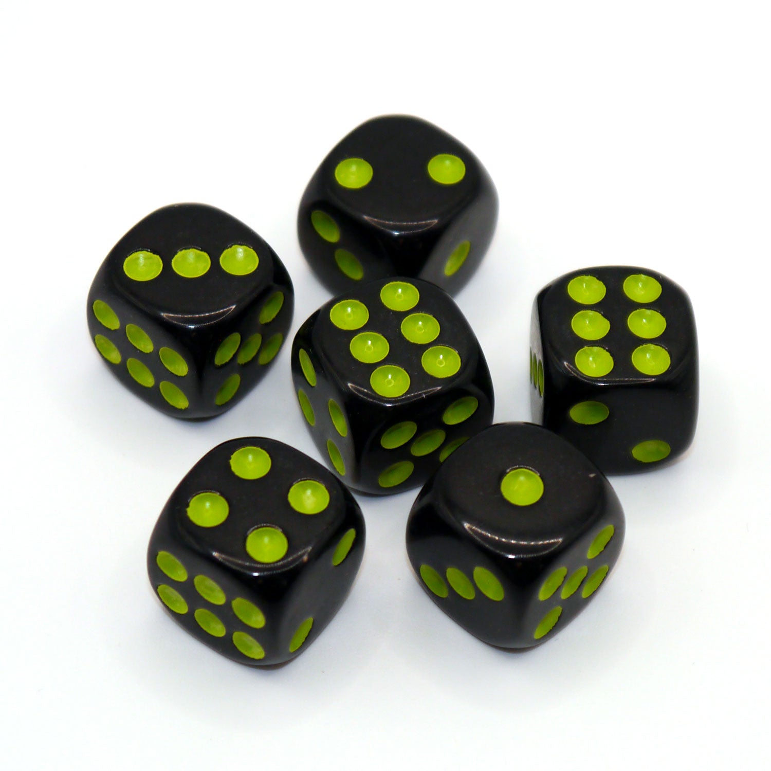 dice4friends-d6-w-rfelset-opaque-black-neon-green-6er image 2