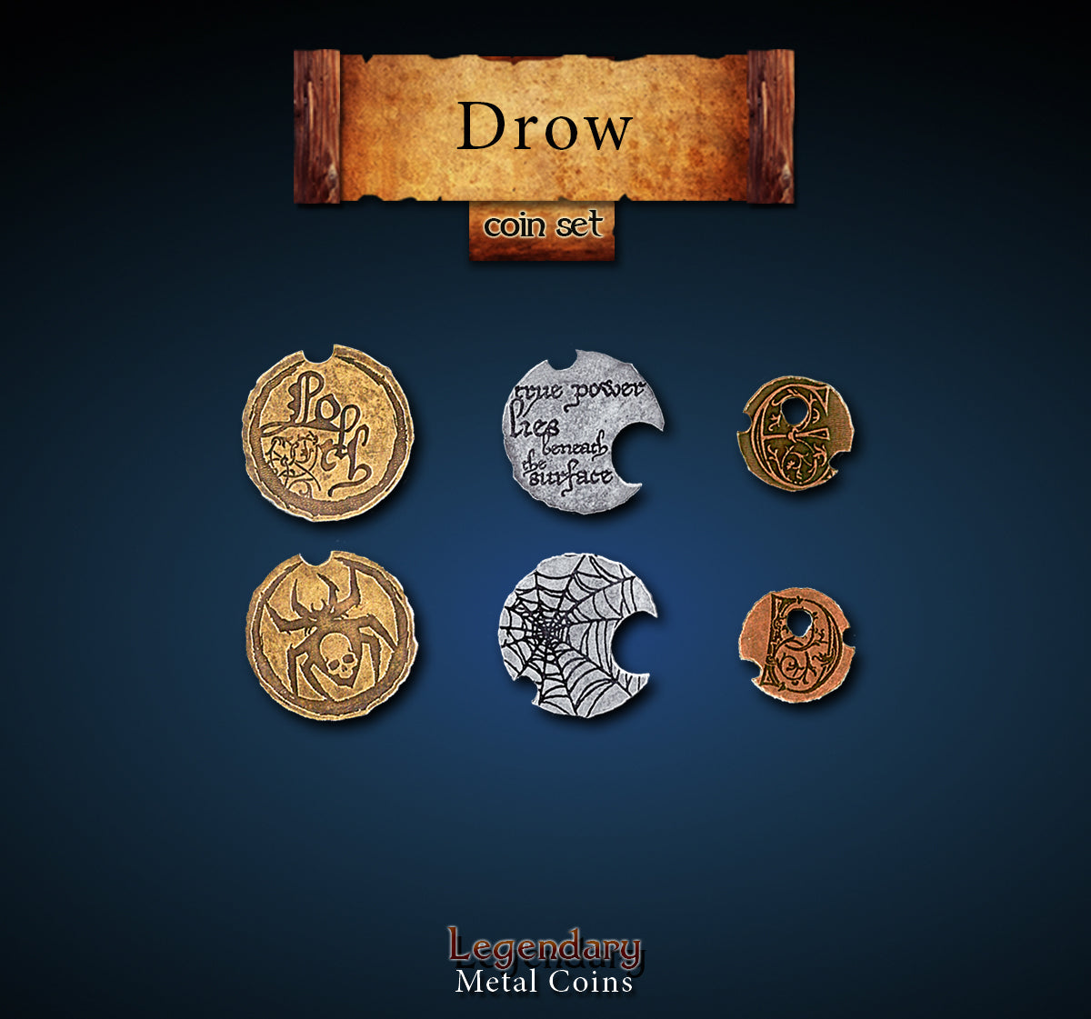 drawlab-legendary-metal-coins-drow-m-nzset-20-metallm-nzen-dunkelelf image 1