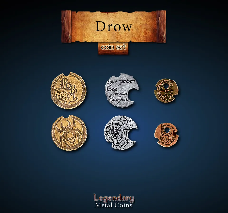 drawlab-legendary-metal-coins-drow-m-nzset-20-metallm-nzen-dunkelelf image 1