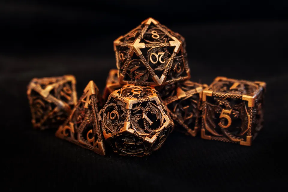 drawlab-metal-dice-hollow-dragons-w-rfelset-kupfer-7-teilig-rpg image 1