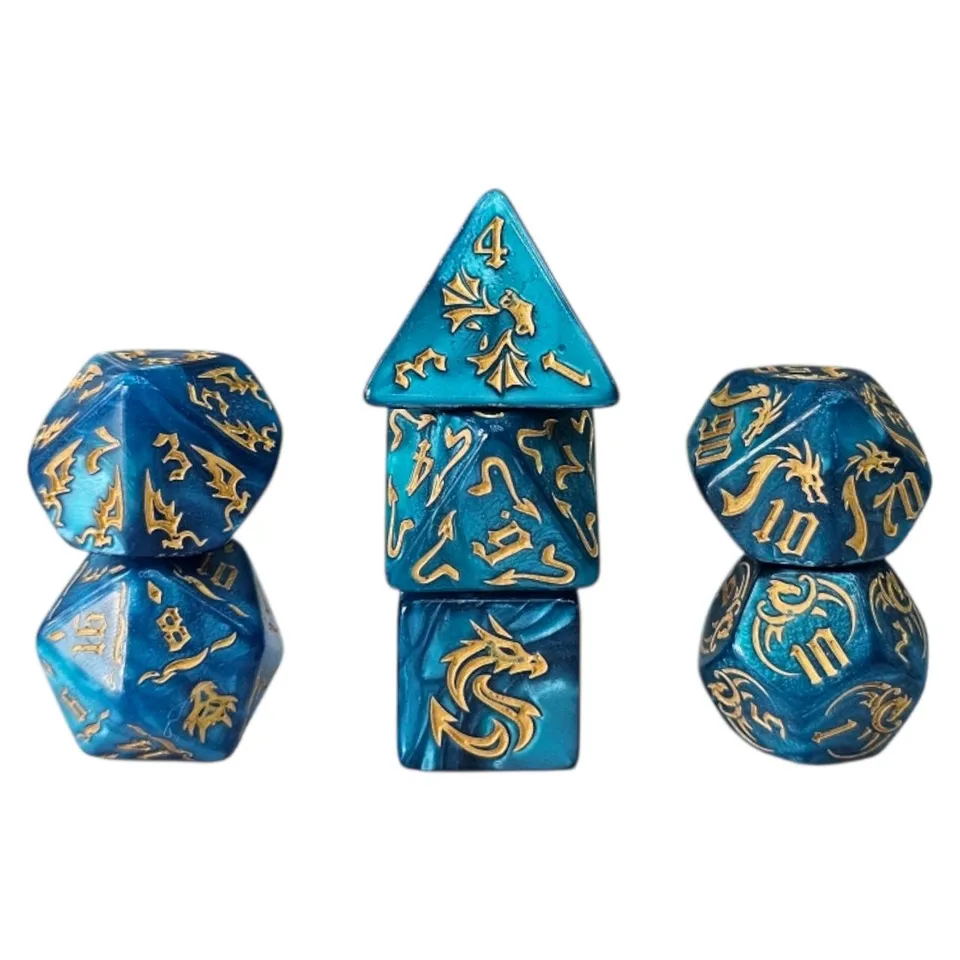 dice4friends-7-teiliges-rpg-w-rfelset-dragon-blue-gold-mehrfarbig-7er image 1