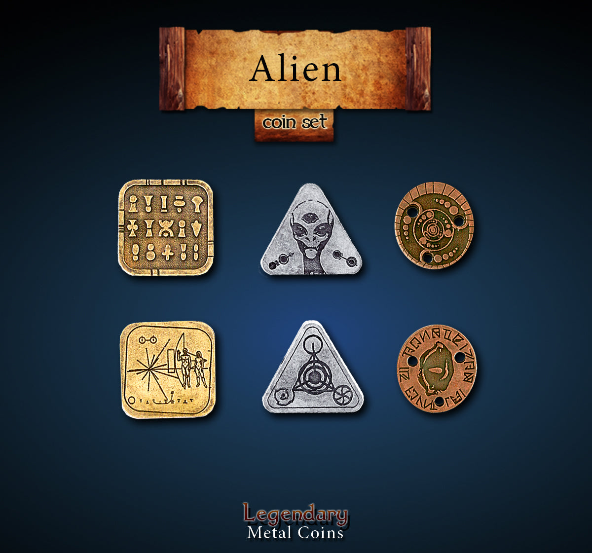 drawlab-legendary-metal-coins-alien-metallm-nzen-20er-set-sci-fi image 1