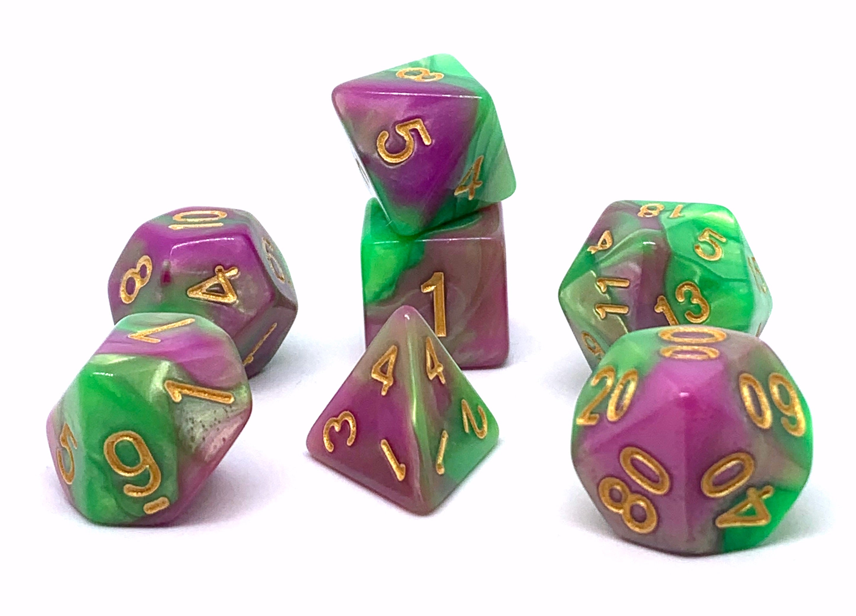 dice4friends-7-teiliges-rpg-w-rfelset-waterlilly-lila-gr-n-gold image 2