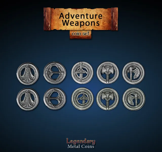 drawlab-legendary-metal-coins-adventure-weapons-metallm-nzen-10-teilig image 1