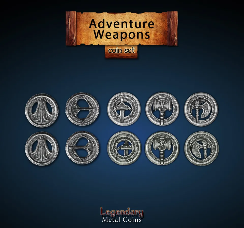 drawlab-legendary-metal-coins-adventure-weapons-metallm-nzen-10-teilig image 1