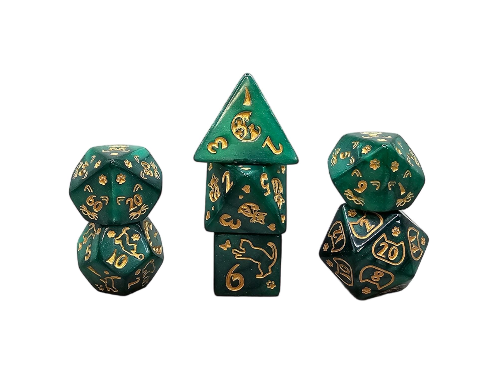 dice4friends-rpg-w-rfelset-cat-green-gold-gr-n-gold-7-tlg image 1
