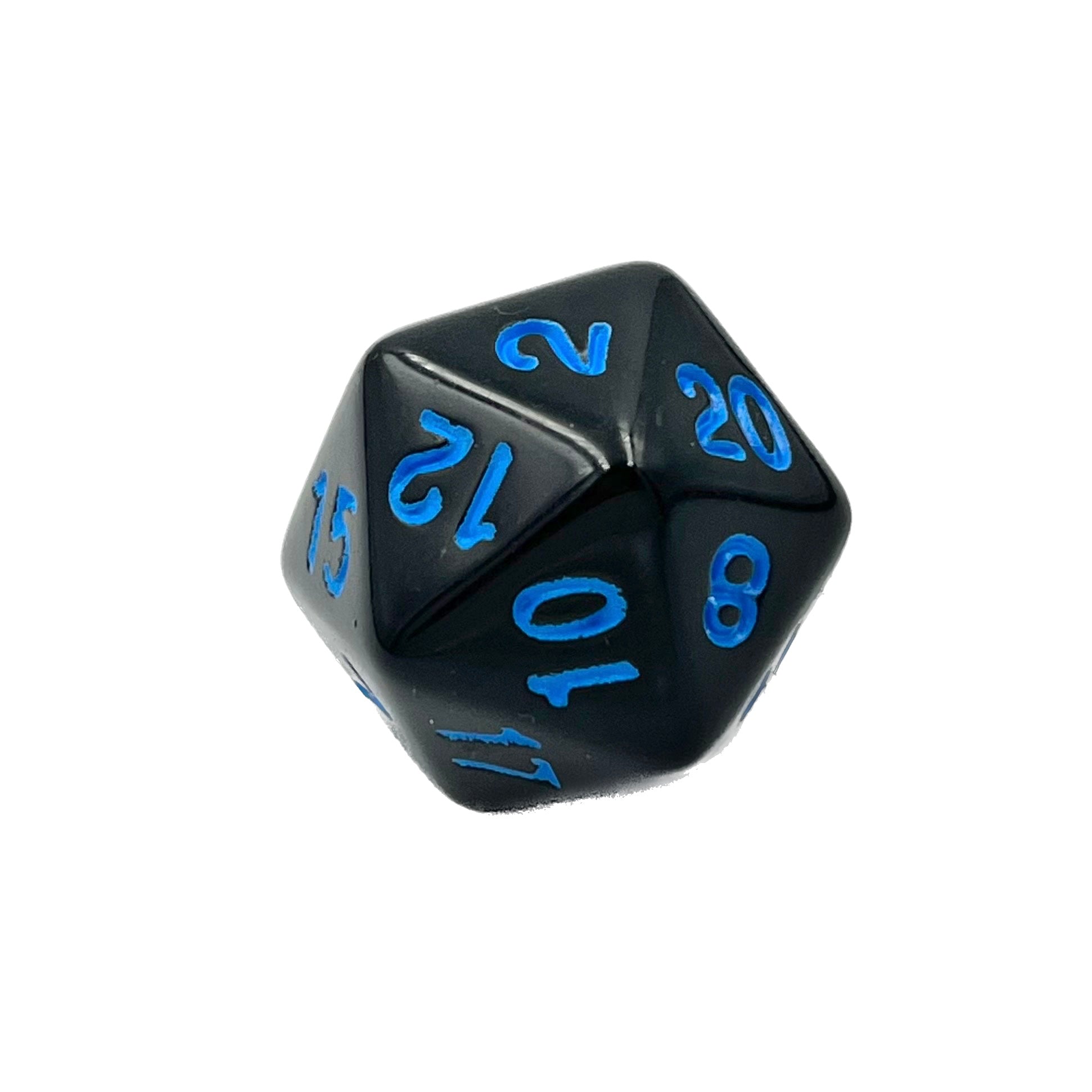 dice4friends-einzelw-rfel-d20-w-rfel-schwarz-1er-blaue-ziffern image 1
