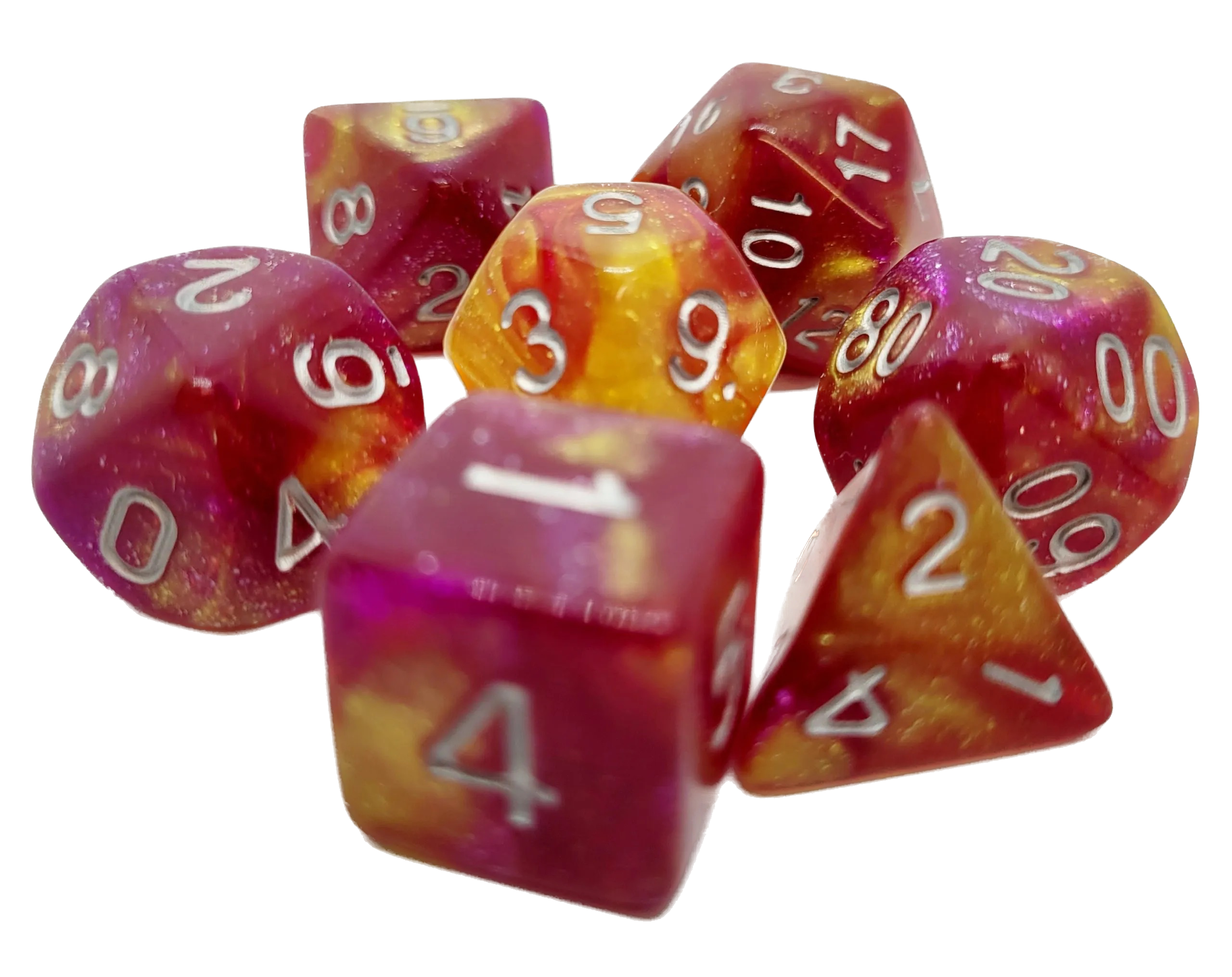 dice4friends-galaxy-w-rfelset-volcano-7-teilig-rot-gelb-borealis image 1