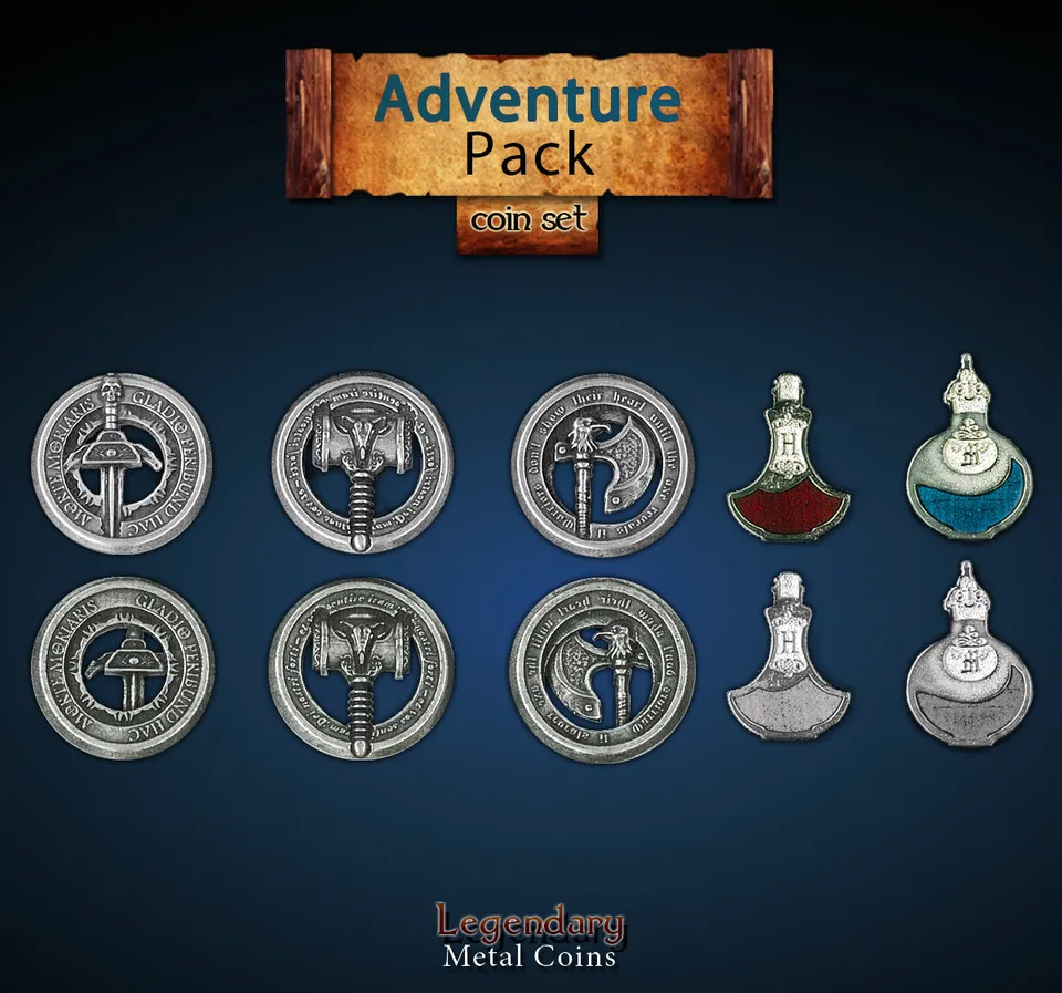 drawlab-legendary-metal-coins-adventure-pack-token-set-12-stk image 1