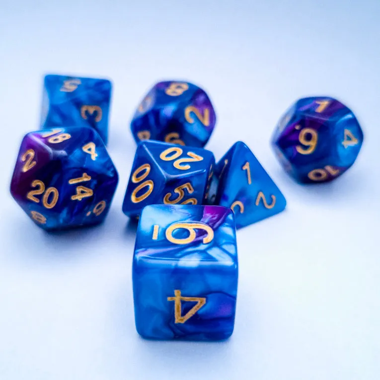 drawlab-rpg-dice-sets-azure-purple-marble-w-rfelset-7-teilig image 1