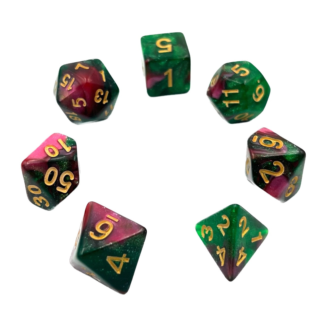 dice4friends-rpg-w-rfelset-galaxy-rose-way-7teilig-gr-n-rot image 2