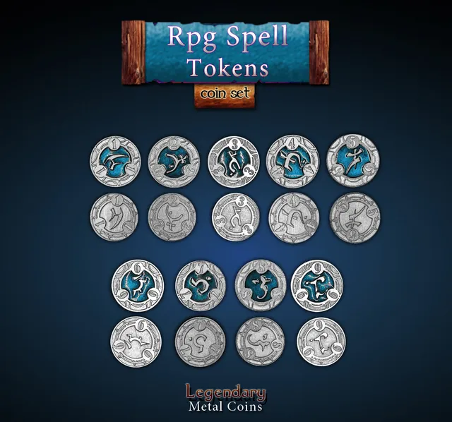 drawlab-legendary-metal-coins-rpg-spell-tokens-blau-22-tokens image 1