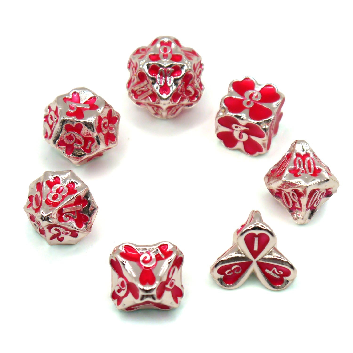 dice4friends-metall-w-rfelset-clover-red-silver-7-teilig-kleeblatt image 2