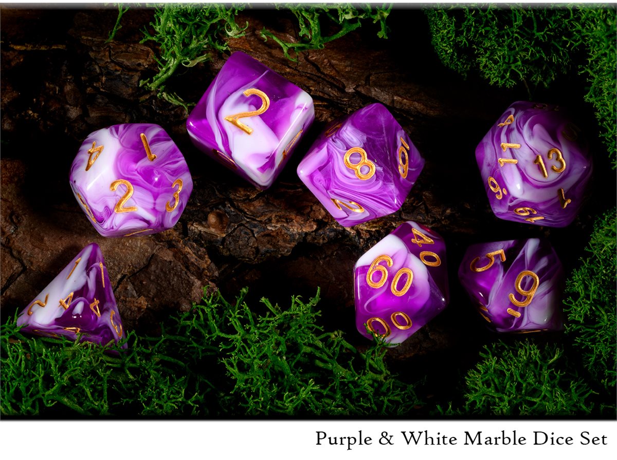 drawlab-rpg-dice-sets-purple-white-marble-w-rfelset-7-teilig image 1