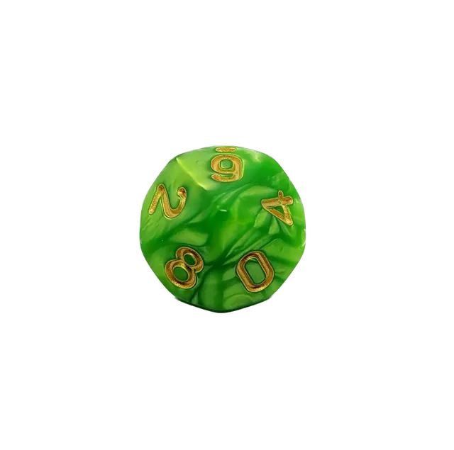 dice4friends-einzelw-rfel-d10-gr-n-gold-0-9-pearl image 1