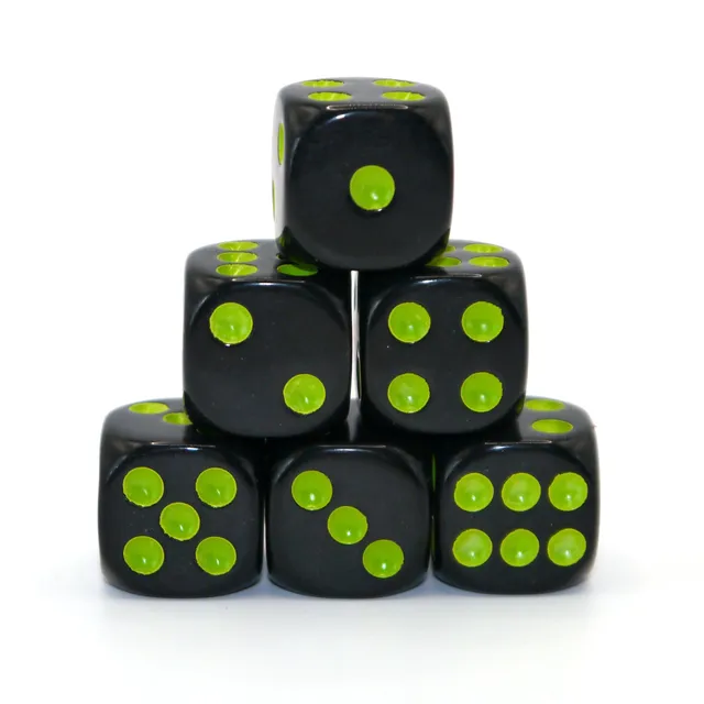 dice4friends-d6-w-rfelset-opaque-black-neon-green-6er image 1