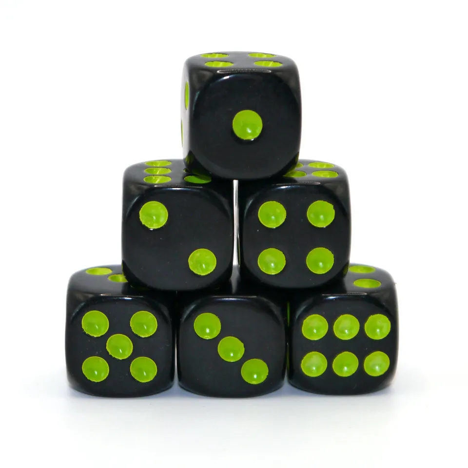 dice4friends-d6-w-rfelset-opaque-black-neon-green-6er image 1