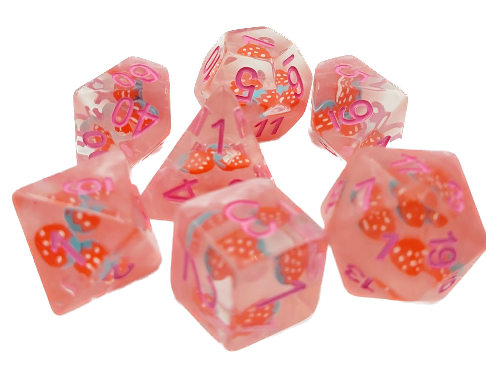 dice4friends-7-teiliges-rpg-w-rfelset-strawberry-w-rfel-transparent image 1