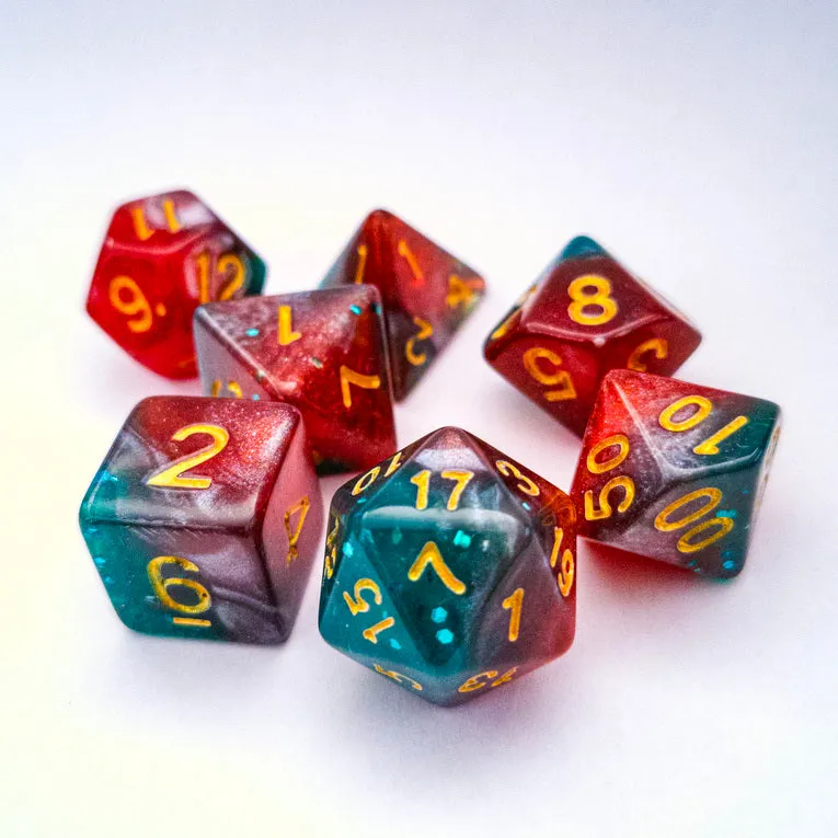 drawlab-rpg-dice-sets-red-green-sparkle-w-rfelset-7-teilig image 1