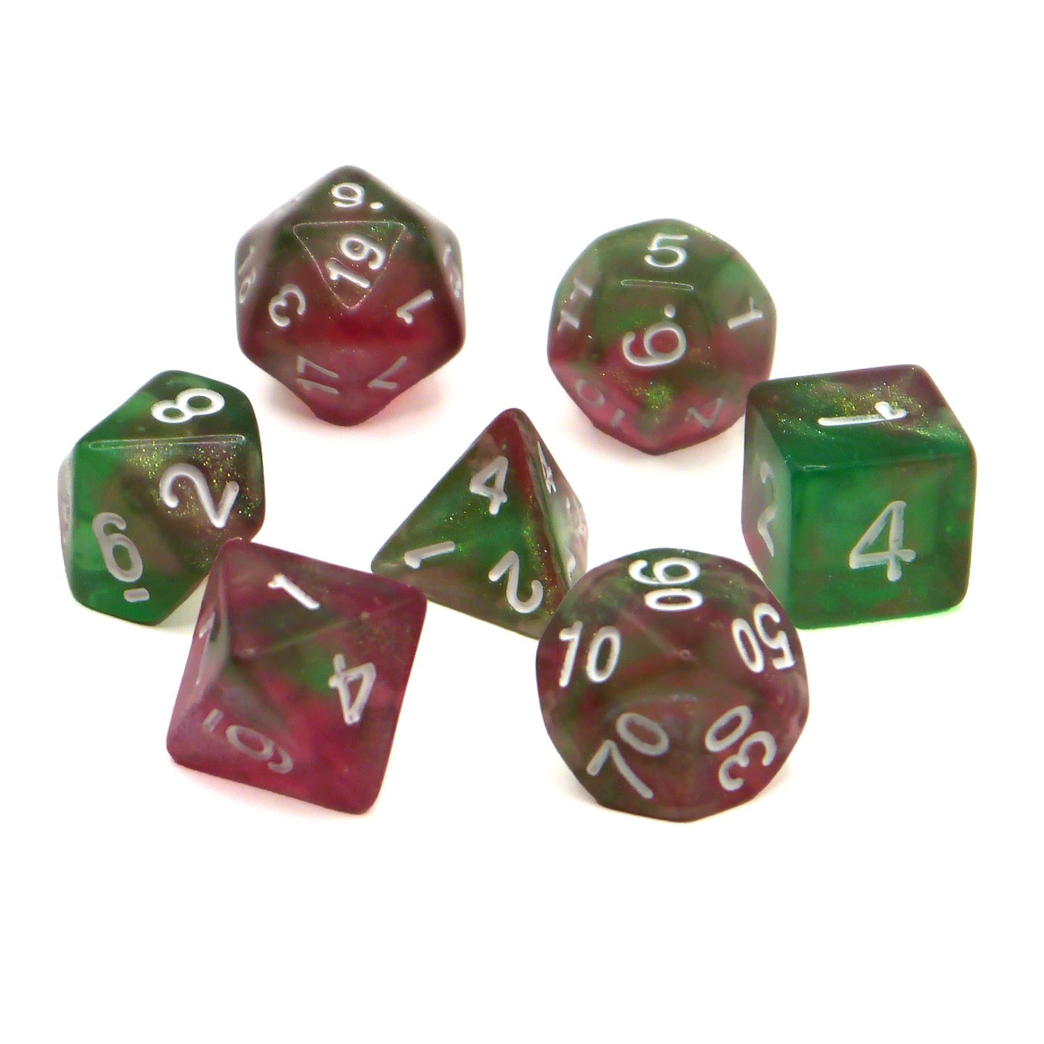 dice4friends-rpg-w-rfelset-glow-rebirth-gr-n-lila-7-teilig image 2