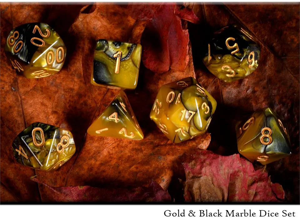drawlab-rpg-dice-sets-gold-black-marble-w-rfelset-7-teilig image 1