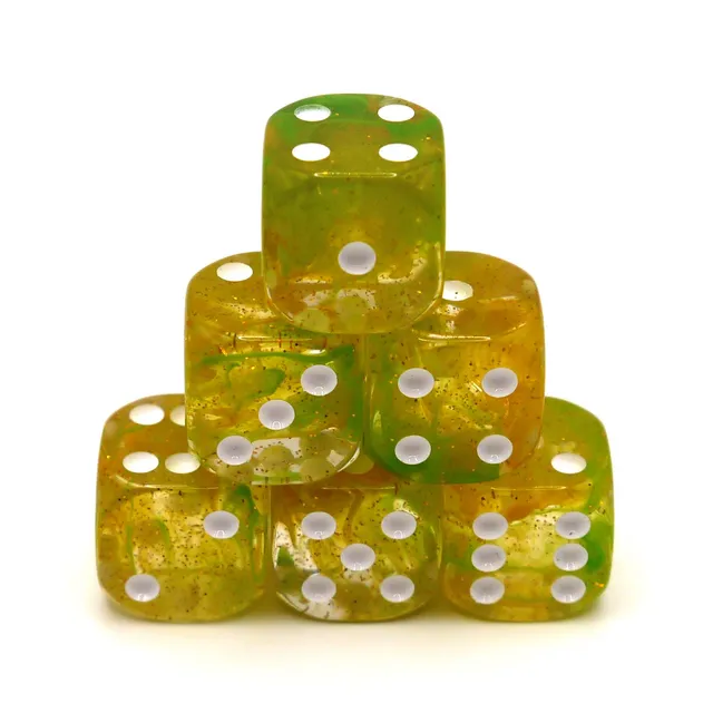 dice4friends-d6-starlights-green-yellow-w-rfelset-6x-16mm image 1