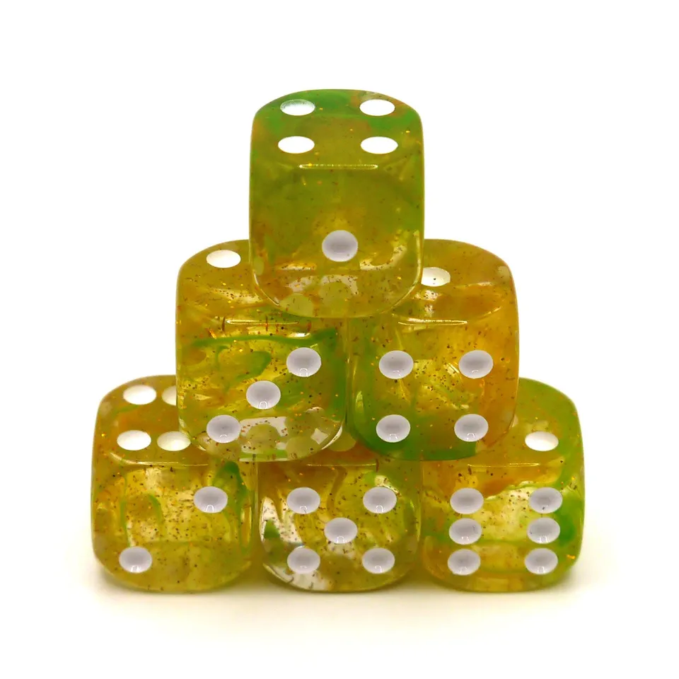 dice4friends-d6-starlights-green-yellow-w-rfelset-6x-16mm image 1