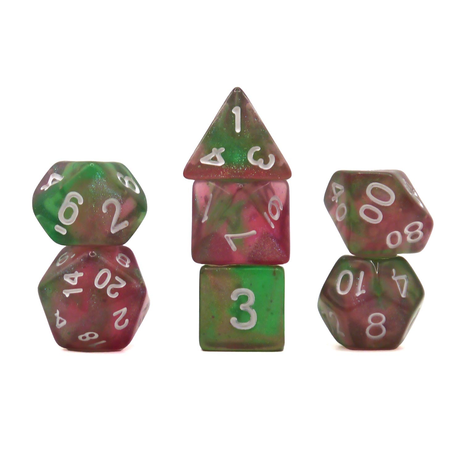dice4friends-rpg-w-rfelset-glow-rebirth-gr-n-lila-7-teilig image 1