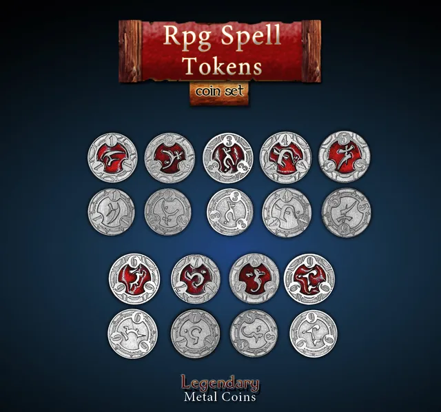 drawlab-spell-tokens-legendary-metal-coins-22-m-nzen-rot image 1