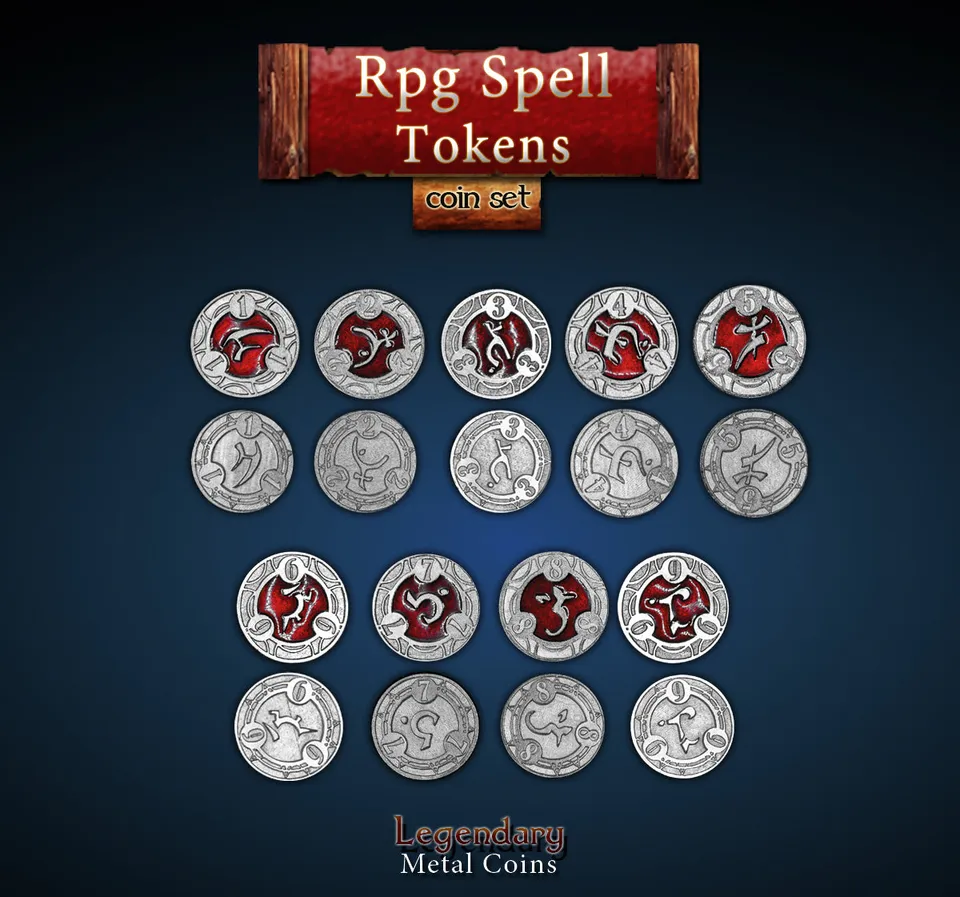 drawlab-spell-tokens-legendary-metal-coins-22-m-nzen-rot image 1
