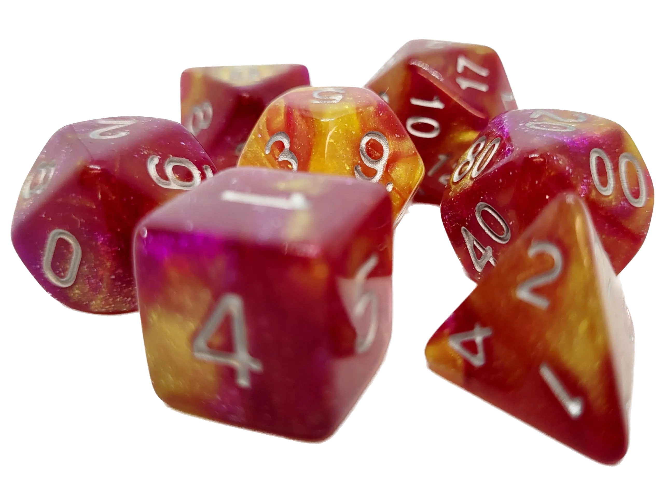dice4friends-galaxy-w-rfelset-volcano-7-teilig-rot-gelb-borealis image 2