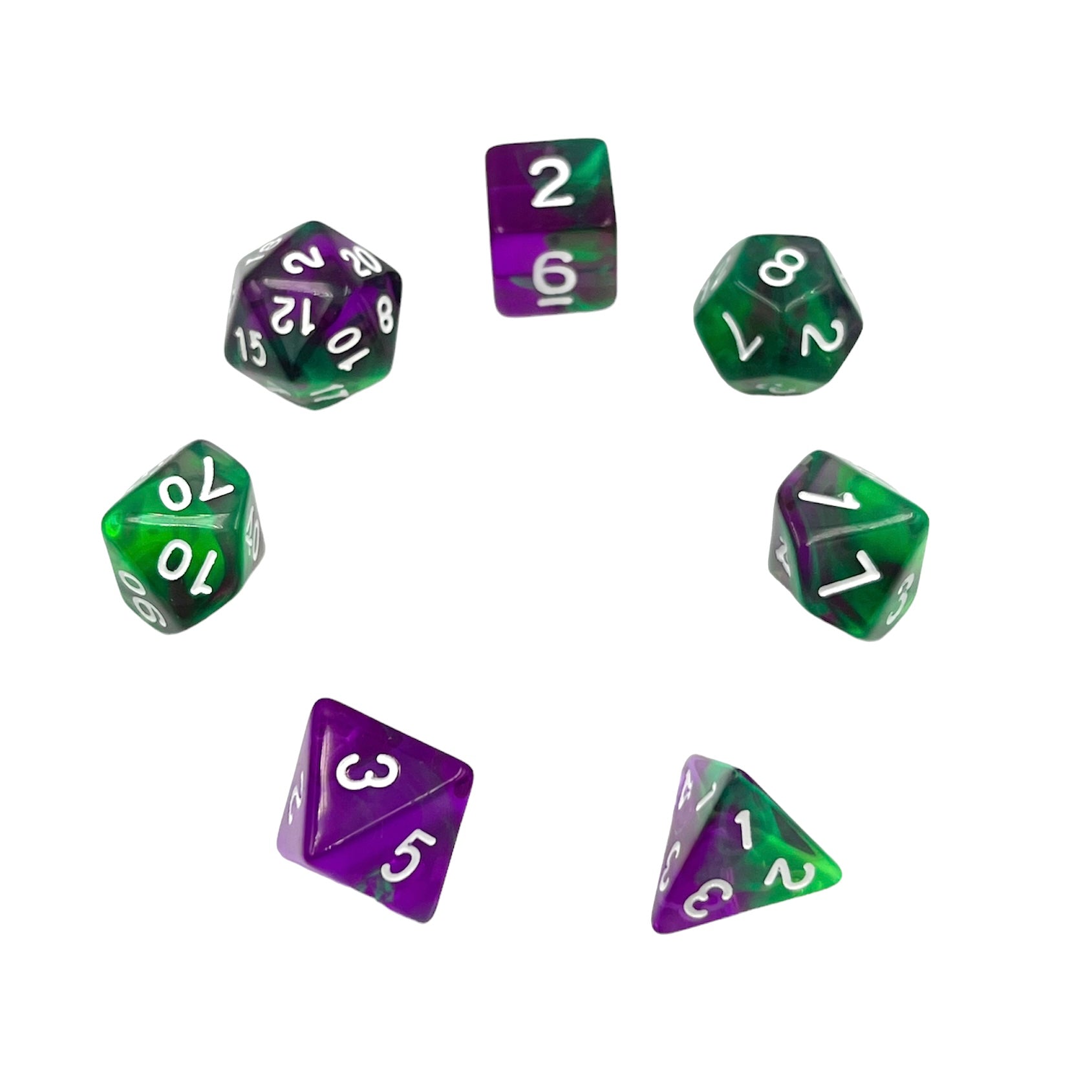 dice4friends-transparent-w-rfelset-violet-evergreen-lila-gr-n-7-tlg image 2