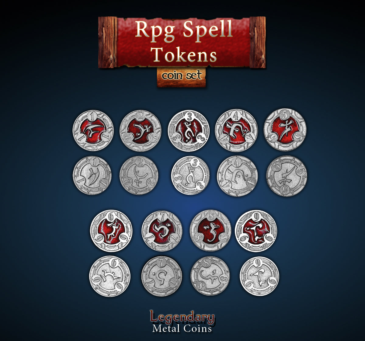 drawlab-spell-tokens-legendary-metal-coins-22-m-nzen-rot image 1